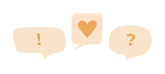Three speech bubbles with symbols